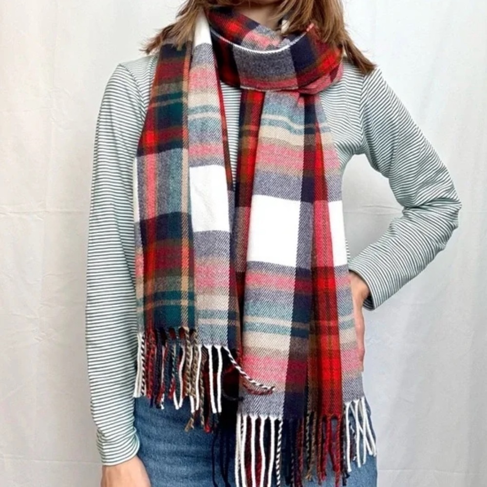 EUC J Crew Cabincore Juniper White Plaid Scarf - Picture 2 of 15